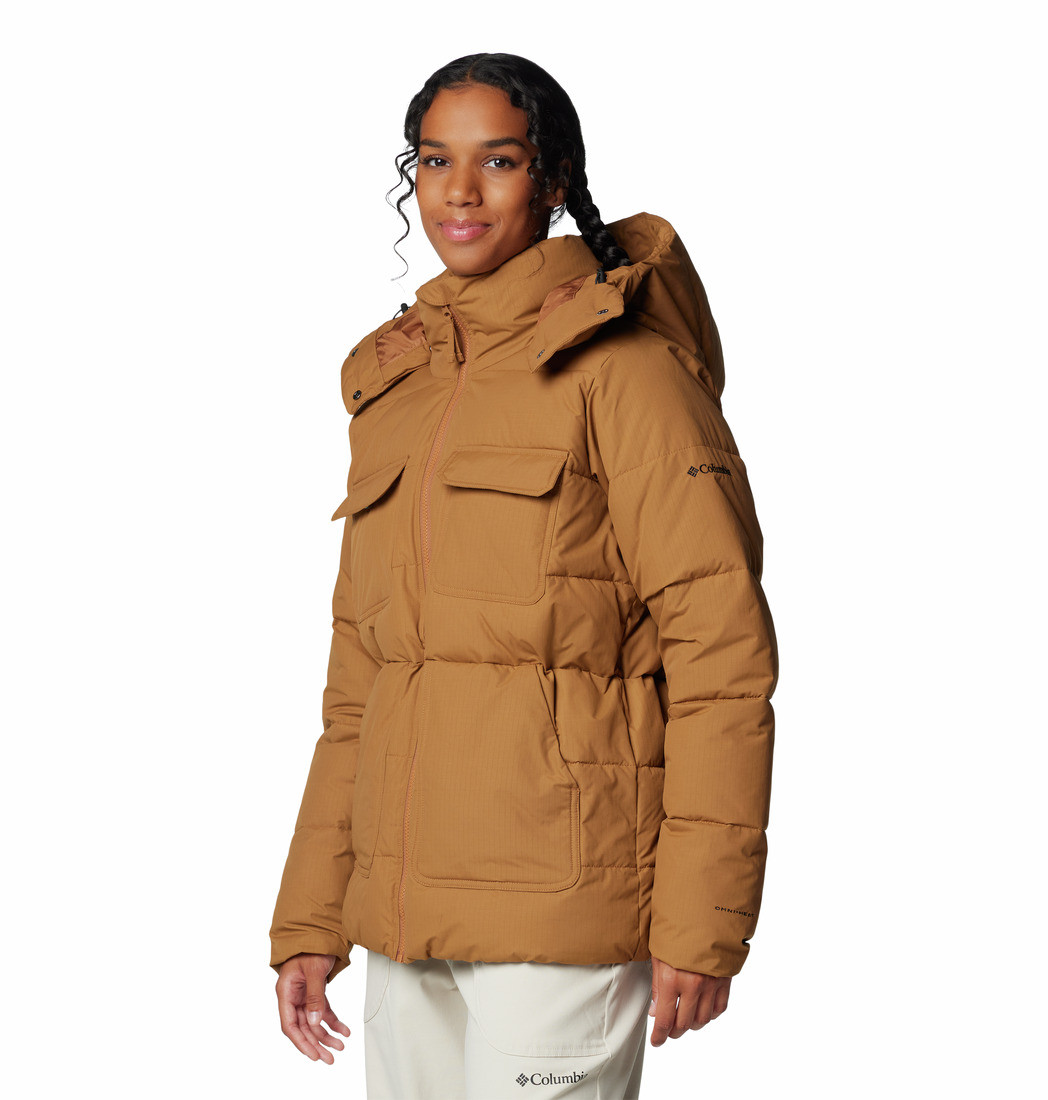 Columbia Giotto Termico Donna Longhorn Ridge, Giacca Invernale Isolata Con Tecnologia Omni-Heat Infinity, Marrone Cammello, Taglia S, Cappuccio Rimovibile